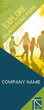 Explore Gladstone Park banner featuring a family with company name