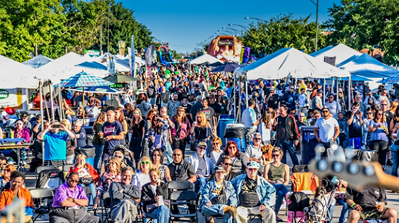 Festival attendees filling Milwaukee Avenue between vendor tents